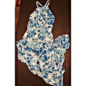 Calvin Klein Printed Chiffon Halter Maxi Dress